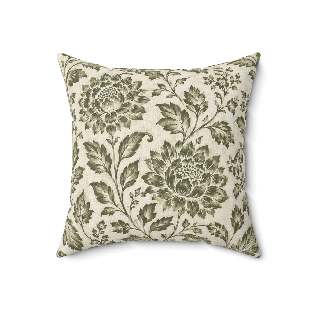 Modern Heirloom Sage Blossom Square Pillow