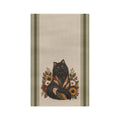 Autumn Floral Fluffy Black Cat Tea Towel