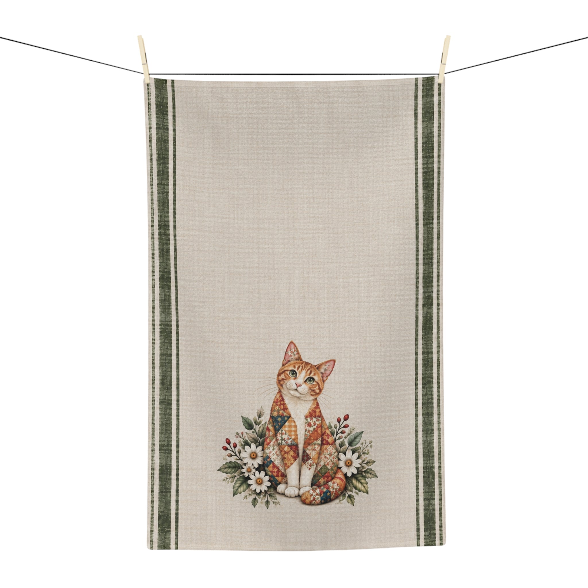 Cat Patchwork Tea Towel — Floral Ginger Cat Kitchen Towel