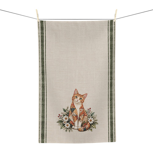 Cat Patchwork Tea Towel — Floral Ginger Cat Kitchen Towel