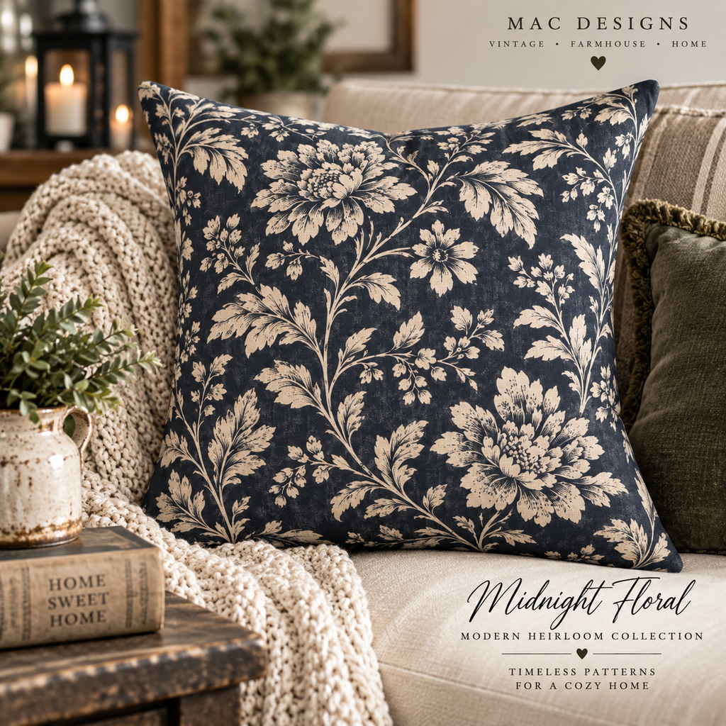 Modern Heirloom Midnight Floral Square Pillow