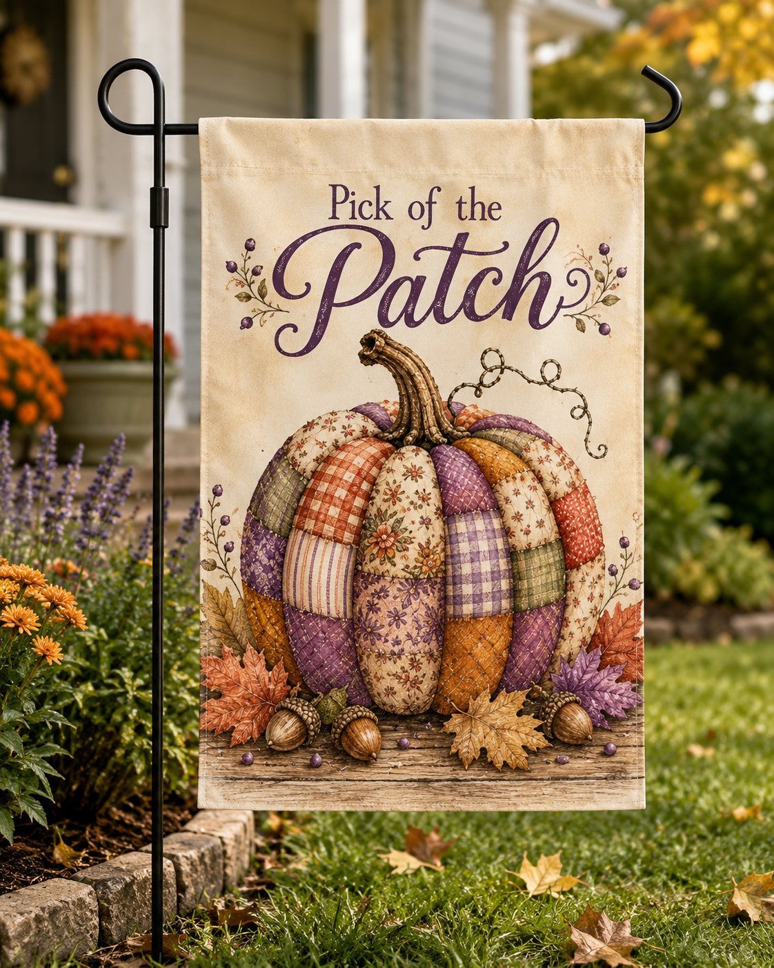 Pick of the Patch Patchwork Pumpkin Fall Garden Flag