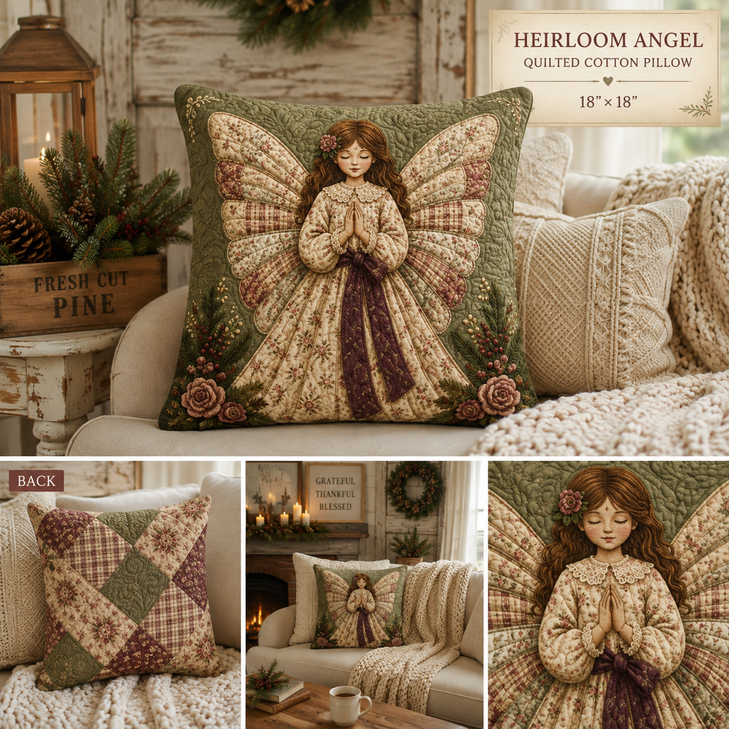 Heirloom Angel Quilted Cotton Pillow